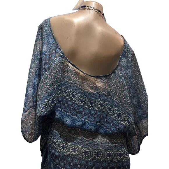 Women’s Rod Beattie Peasant Blue Sheer Boho Caftan Top Size Medium 8 10 - Picture 9 of 11